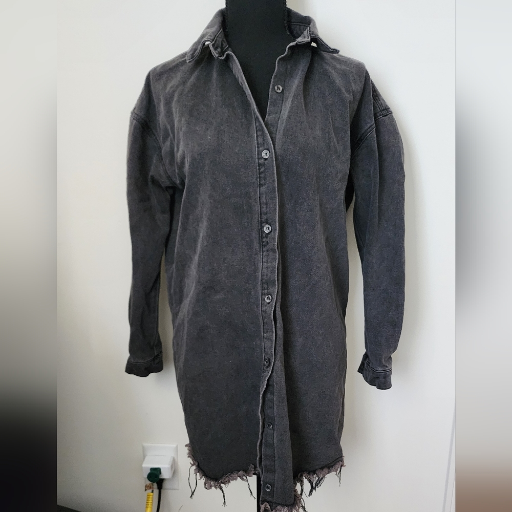Misguided Longsleeve Denim Dress Black Distressed Womens 0 Grunge Biker Western